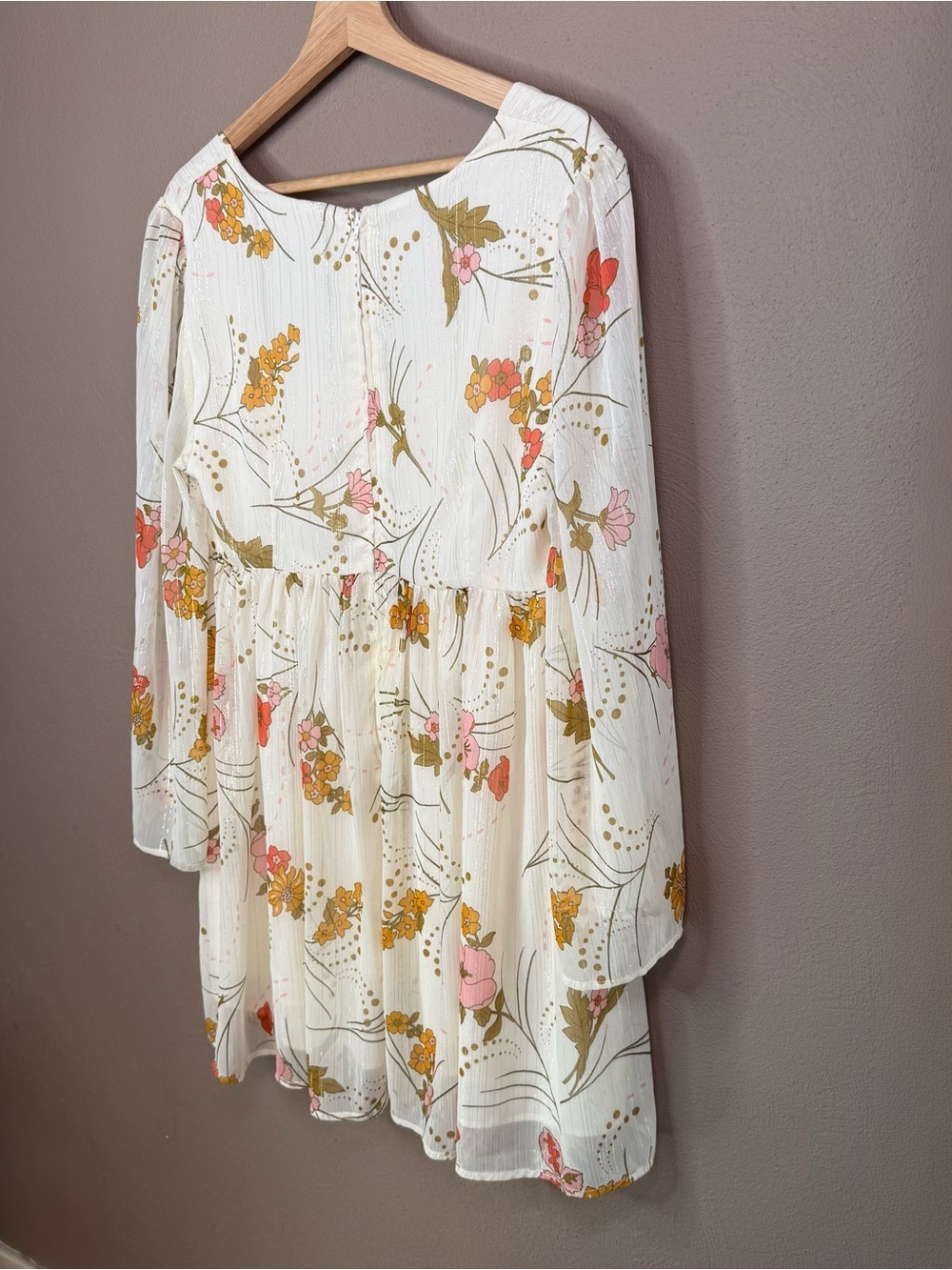 ModCloth Boho Empire Waist Flowy Floral Baby Doll Dress Bell Sleeves Size 12 - Picture 13 of 16